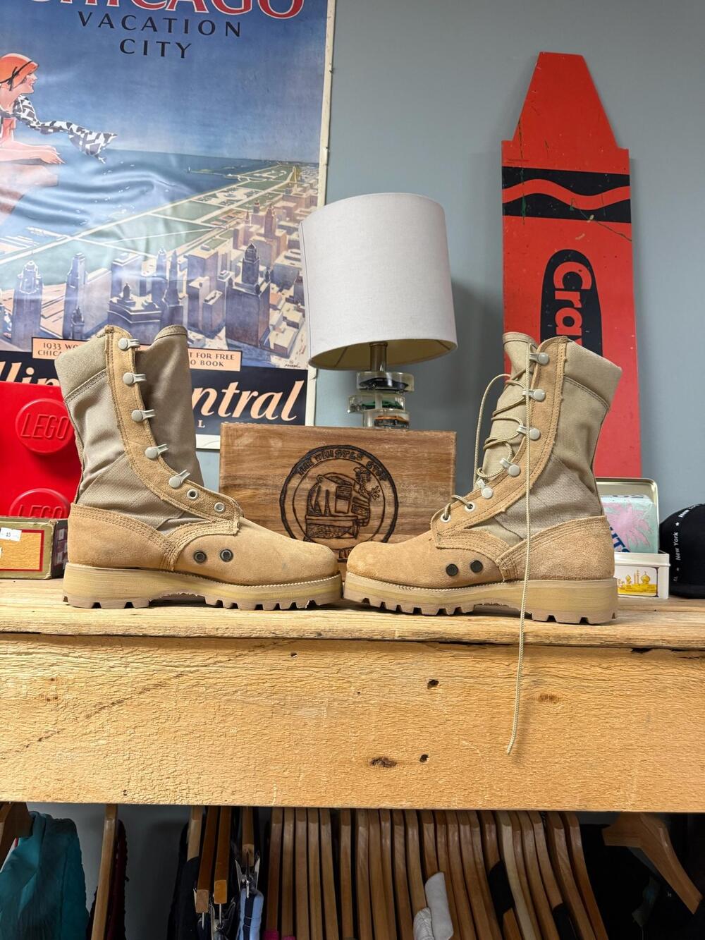 Combat Boots Womens Size 6.5 Beige Suede Vibram Sole Military Lace Up Mid Calf - Picture 2 of 16